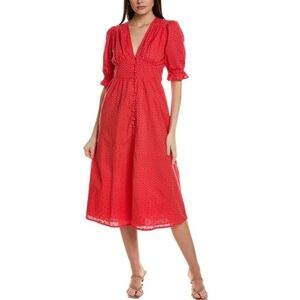 BODEN Broderie Women's Midi Tea Dress In Red Size 14